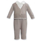 Sarah Louise Boys Beige and Ivory Knitted Romper